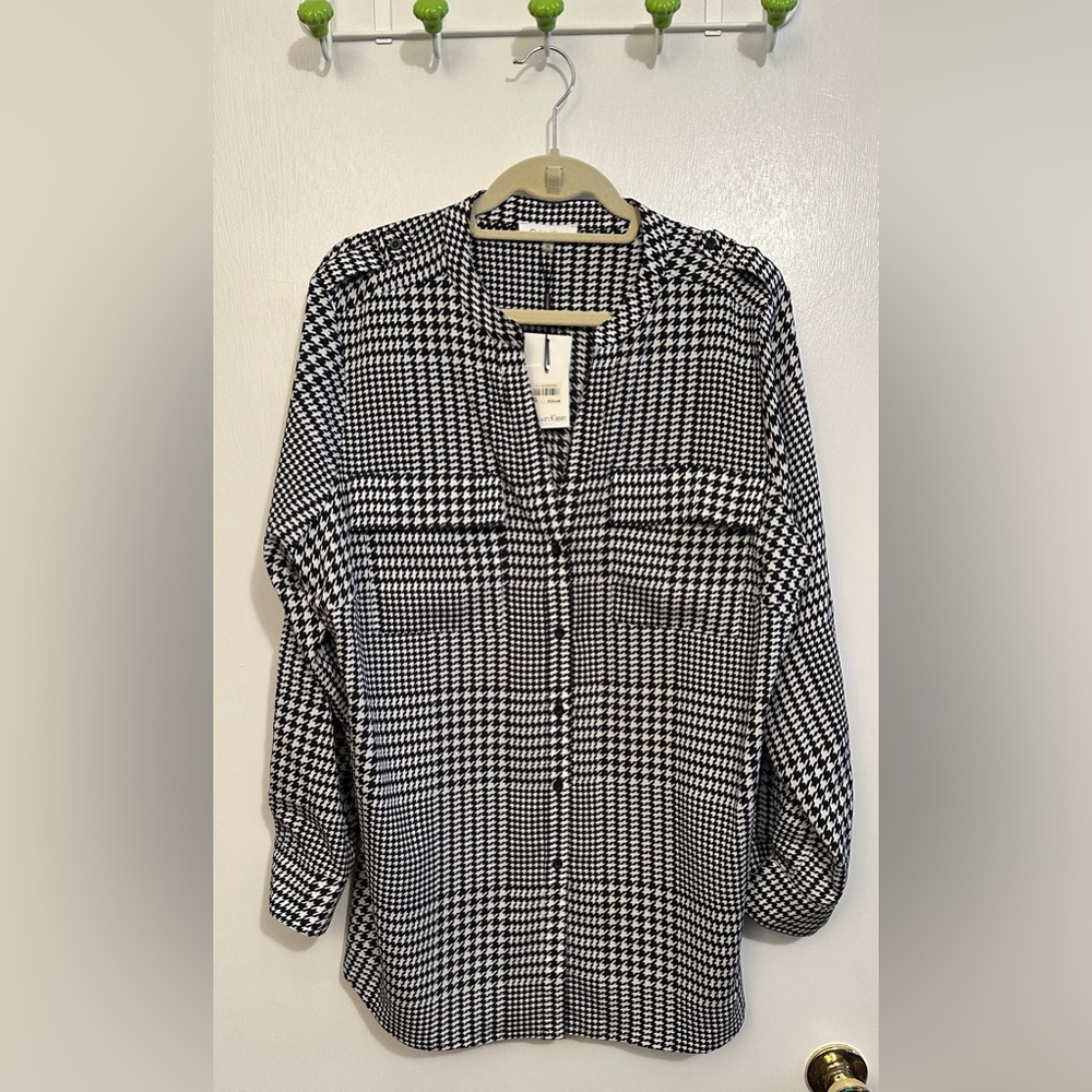 Calvin Klein Houndstooth Blouse, Size 0X, NWT